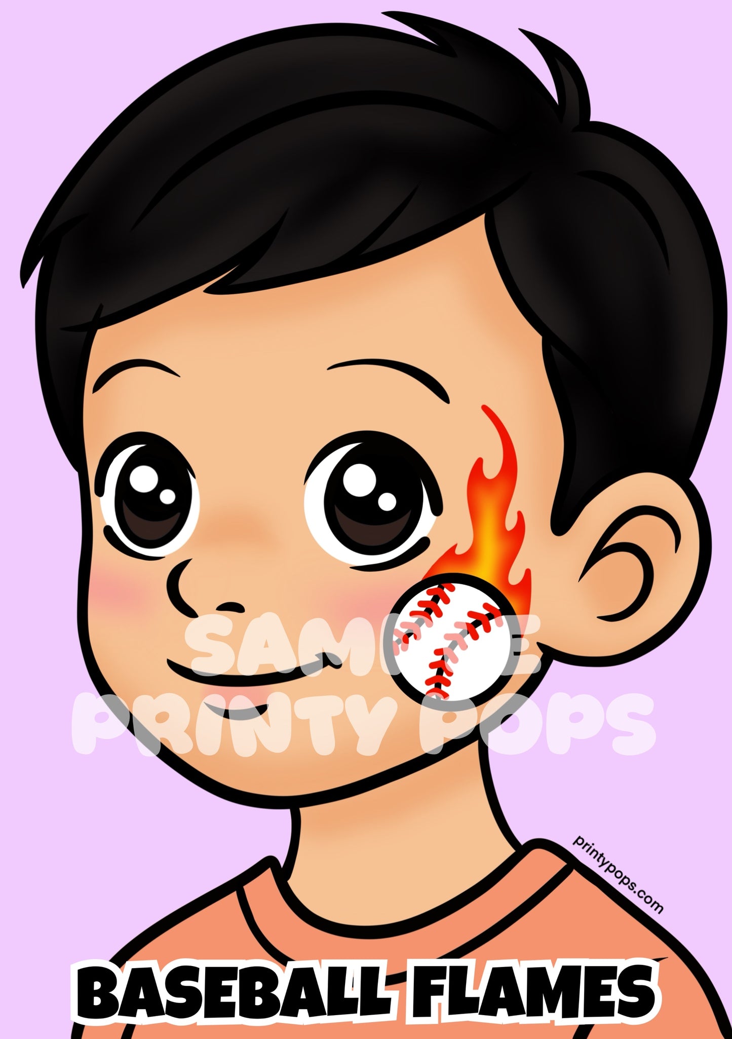 Baseball Flames - Printed Face Painting Menu Card