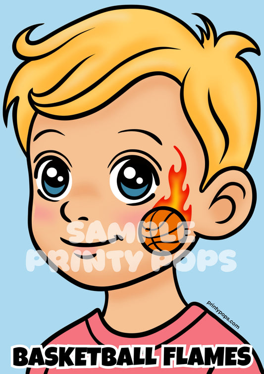 Basketball Flames - Printed Face Painting Menu Card