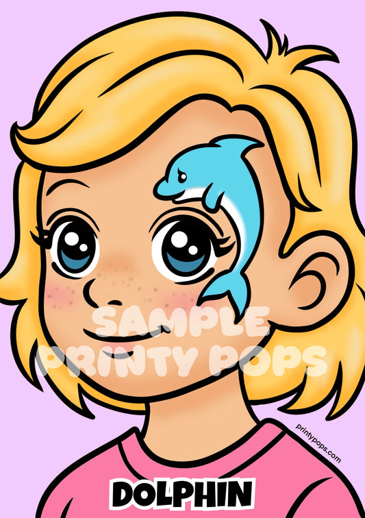 Dolphin - Printed Face Painting Menu Card