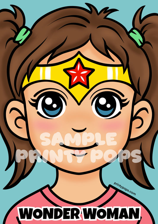 Wonder Woman - Printed Face Painting Menu Card