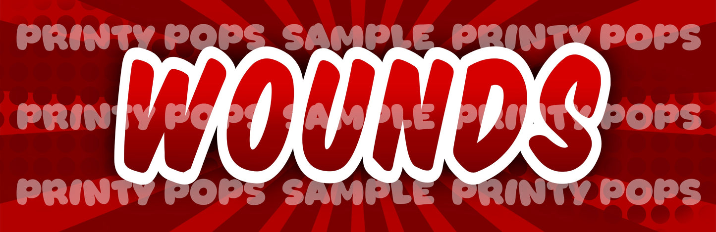 Wounds - Printed Word Face Painting Menu Card