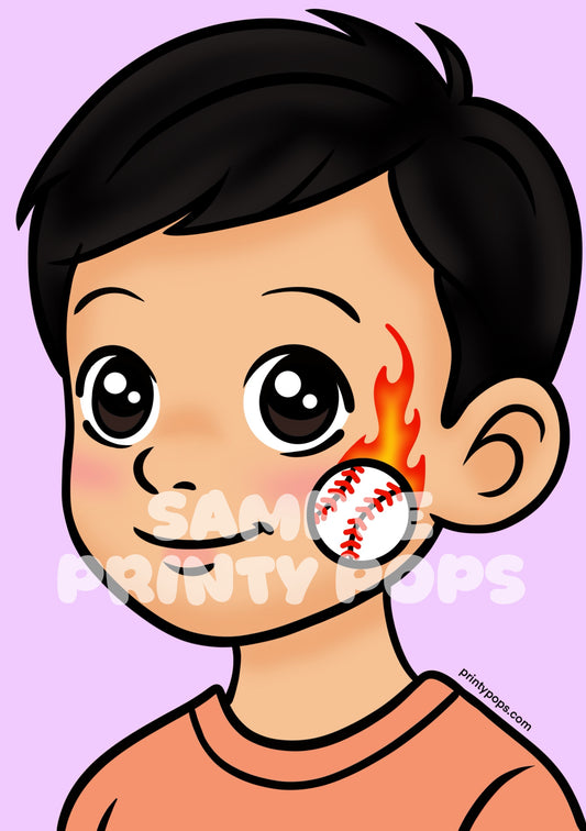 Baseball Flames - Printed Face Painting Menu Card