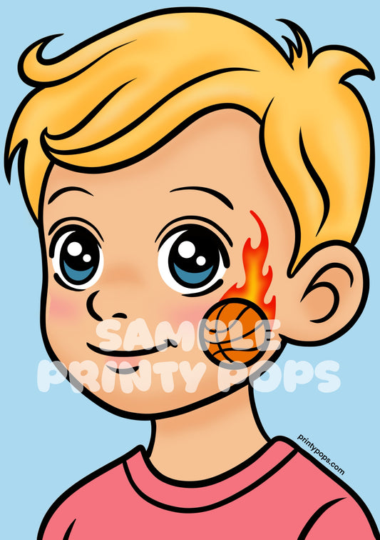 Basketball Flames - Printed Face Painting Menu Card
