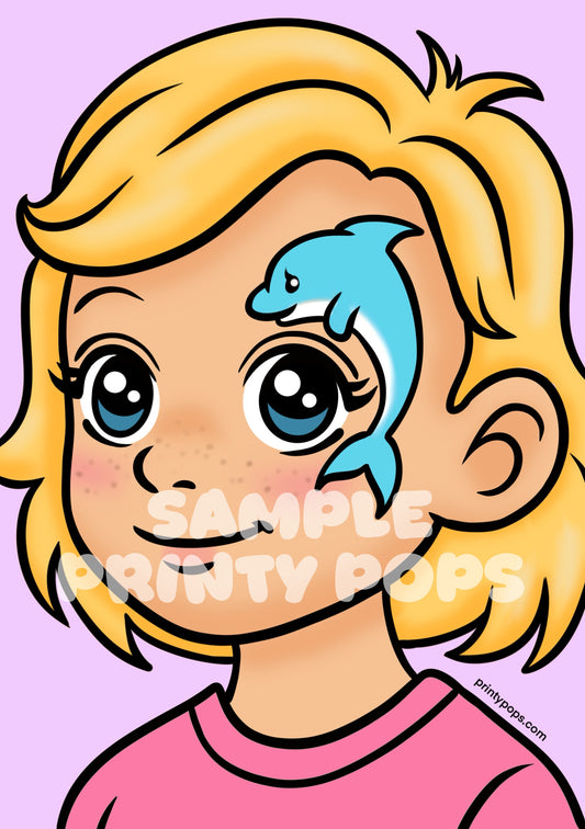 Dolphin - Printed Face Painting Menu Card