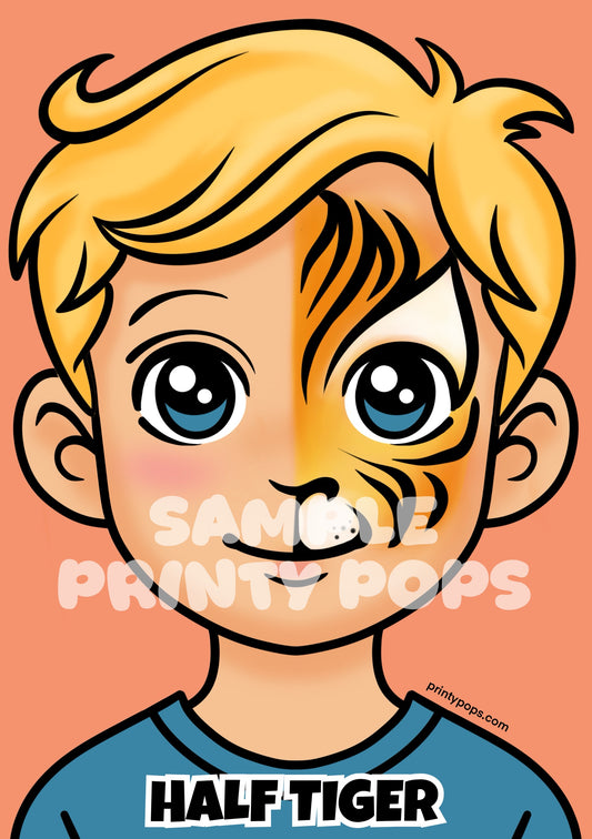 Half Tiger - Printed Face Painting Menu Card