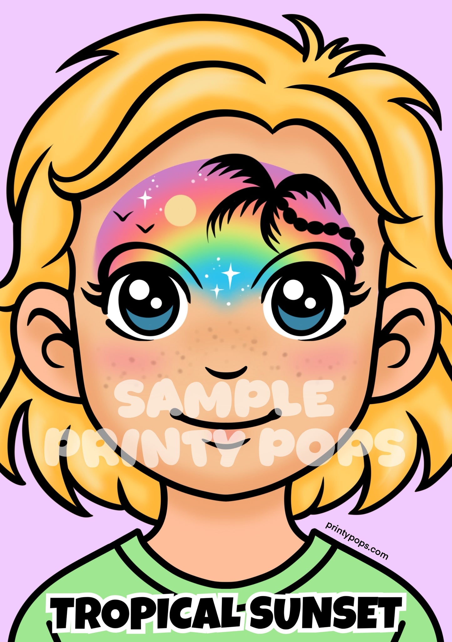 Tropical Sunset - Printed Face Painting Menu Card